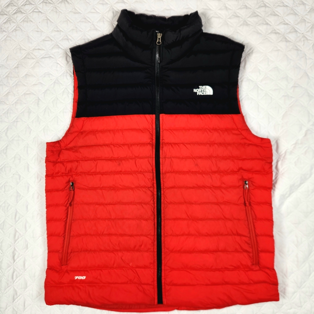 The North Face 700 Down Insulated Packable Red & Black Puffer Vest Mens Large L